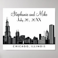 Empfang von Chicago Skyline Black Wedding