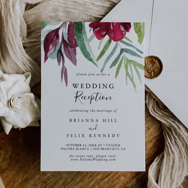 Empfang von kalligraphischen Tropenblumenhochzeite Einladung (Von Creator hochgeladen)