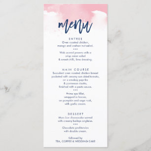 EMPFANG WEDDING MENU stilvoll rosa Aquarell Menükarte
