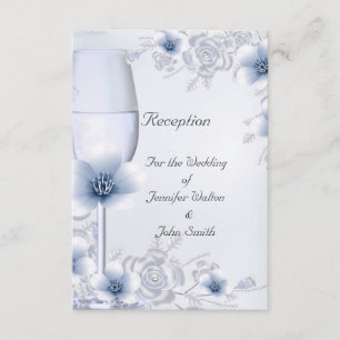 Empfangskarte Hochzeit Silber Blau Rose Blüte Begleitkarte