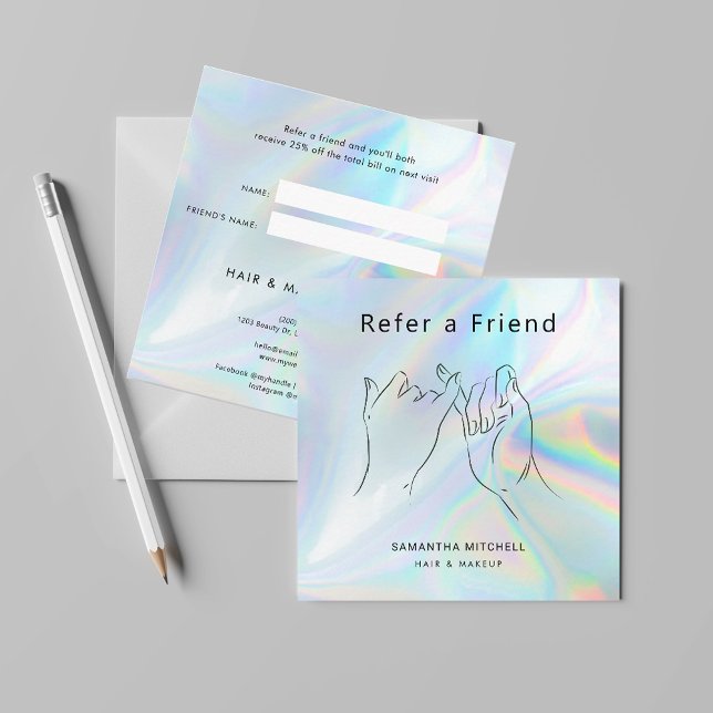 Empfehlen Sie ein Freund Holographic Beauty und Ma Empfehlungskarte (Refer A Friend Yoga Holographic Business Square Card)