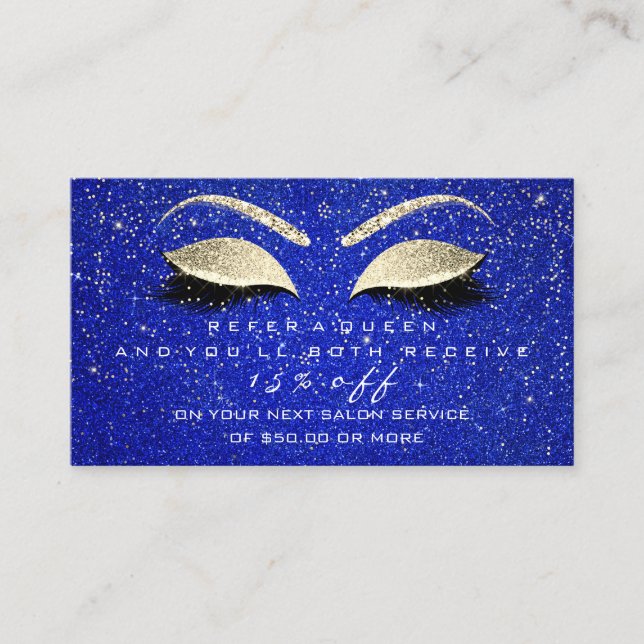 Empfehlungskarte für Salon Skinny Gold Blue Lashes (Vorderseite)