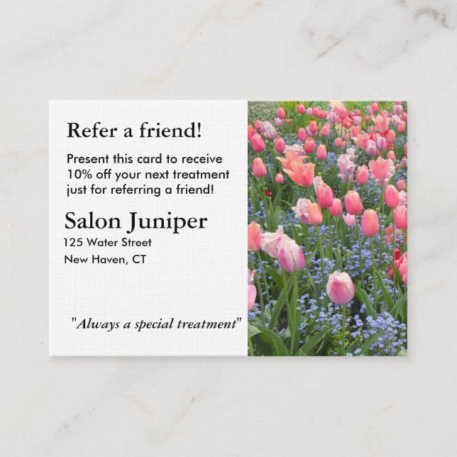 Empfehlungskarte mit Tulips und vergessene-Me-Nots (Vorderseite)