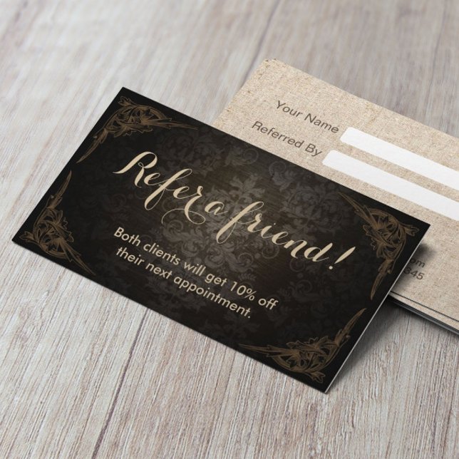 Empfehlungskarte | Vintager Gerahmter Damask Schön (Von Creator hochgeladen)