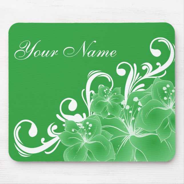 Empfindliche grüne und weiße Blumen Mousepad (Vorne)