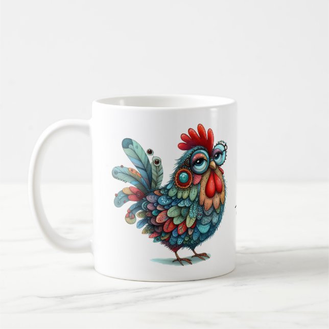 Empfohlen. Nicht. Touch. Folk Art Chicken oder Roo Kaffeetasse (Links)