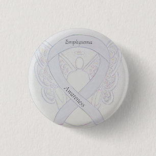 Emphysema Awareness Angel Pearl Ribbon Custom Butt Button