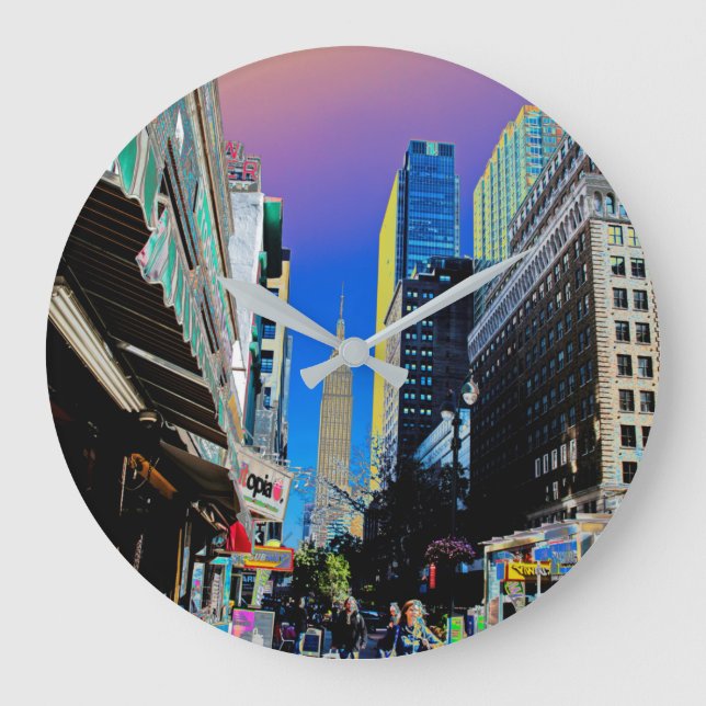 Empire Sate Gebäude vom 42. St New York Poster Große Wanduhr (Vorderseite)