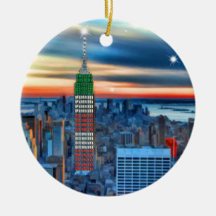 Empire State Gebäude in Urlaubsbeleuchtung Keramik Ornament