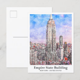 Empire State Gebäude New York Aquarell Sketch Postkarte