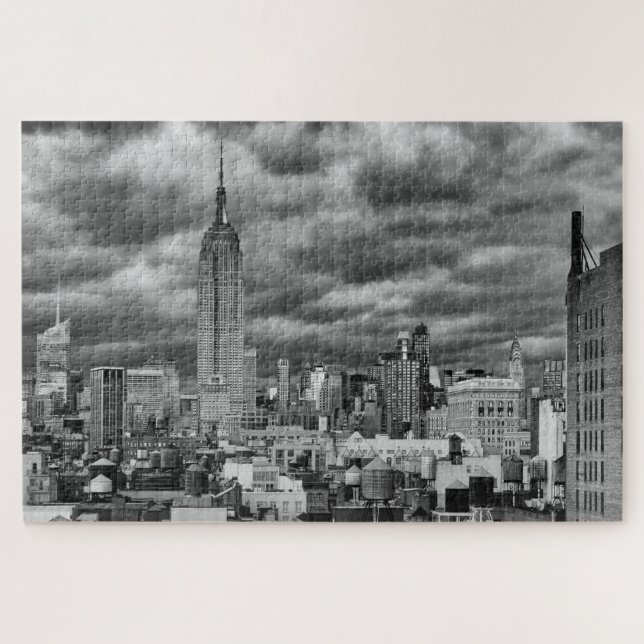 Empire State Gebäude, Stormy NYC skyline, B&W Puzzle (Horizontal)