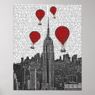 Empire State Gebäude und Red Hot Air Balloons Poster