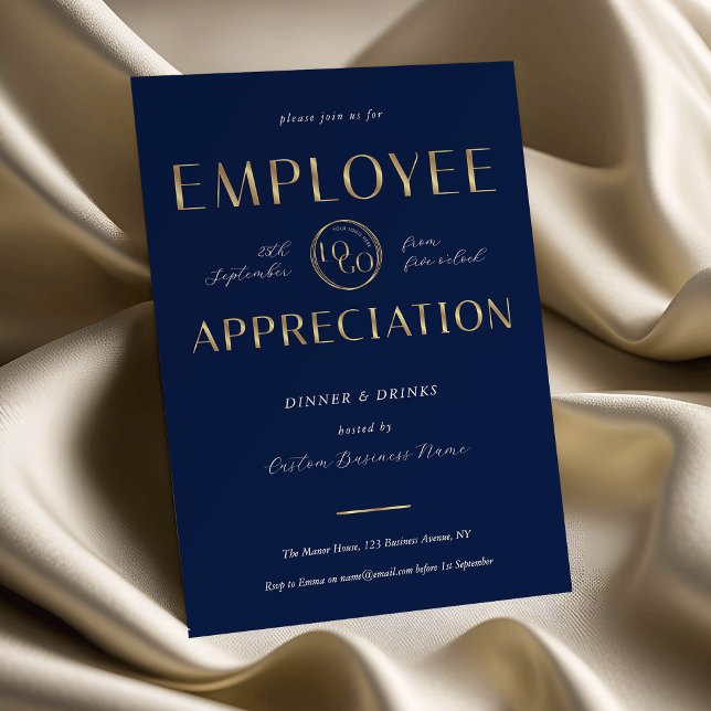 Employee Appreciation Navy & Gold Logo Business Einladung (Von Creator hochgeladen)