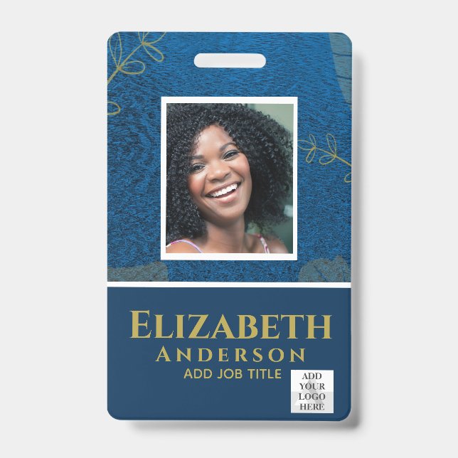EMPLOYEE FOTO ABZEICHEN QR Code Barcode Blue Gold Ausweis (Vorderseite)