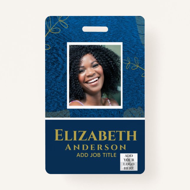 EMPLOYEE FOTO ABZEICHEN QR Code Barcode Blue Gold Ausweis (Vorderseite)