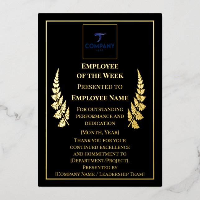 Employee of the Week Custom Foil Recognition Award Folien Feiertagskarte (Vorderseite)