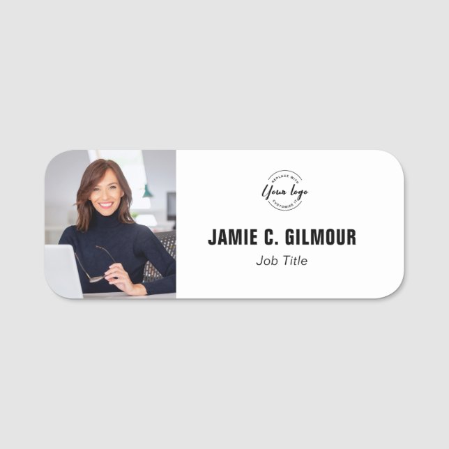 Employee photo Custom Business logo magnetic  Namensschild (Vorderseite)