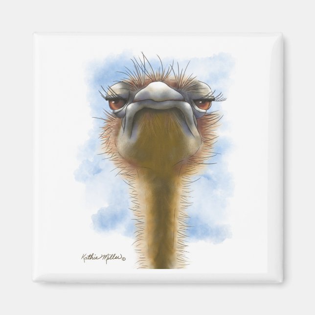 Empörte Strauß-Karikatur Magnet (Vorne)