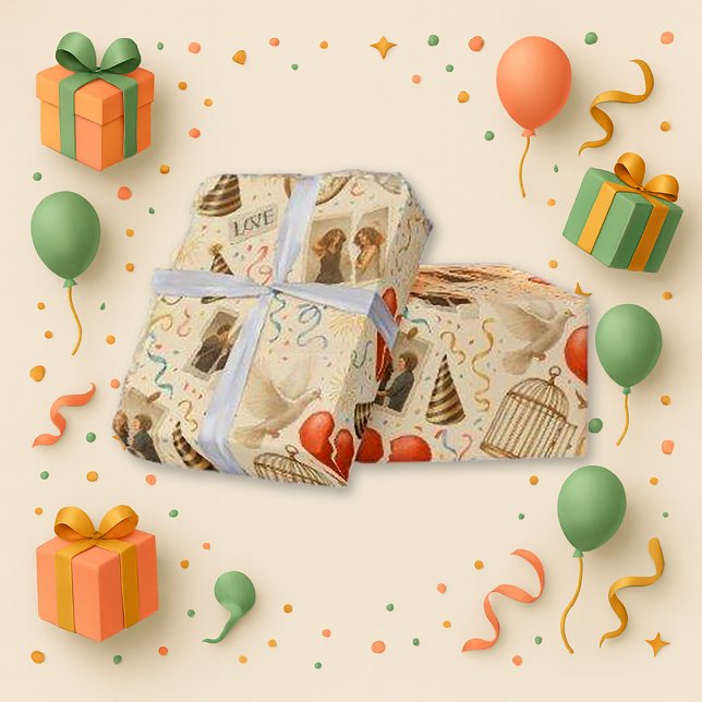 Empowered Red Heart Collage Holiday Geschenkpapier (Von Creator hochgeladen)