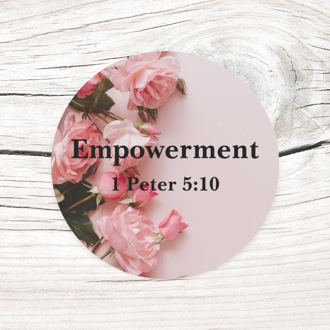 Empowerment 1 Peter 5:10 Verse Elegante Rosen Rose Runder Aufkleber (Von Creator hochgeladen)