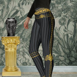 Empress Black & Gray Stripe Gold Ketten Leggings<br><div class="desc">Ein Luxus-Leggings-Paar aus Schwarz,  Grau und Gold mit einem schwarz-grauen Streifen mit Goldketten.</div>