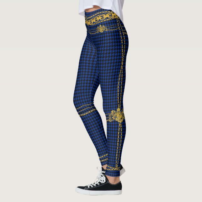 Empress Gold Chain Emblem Black Blue Hahnentrittmu Leggings (Links)