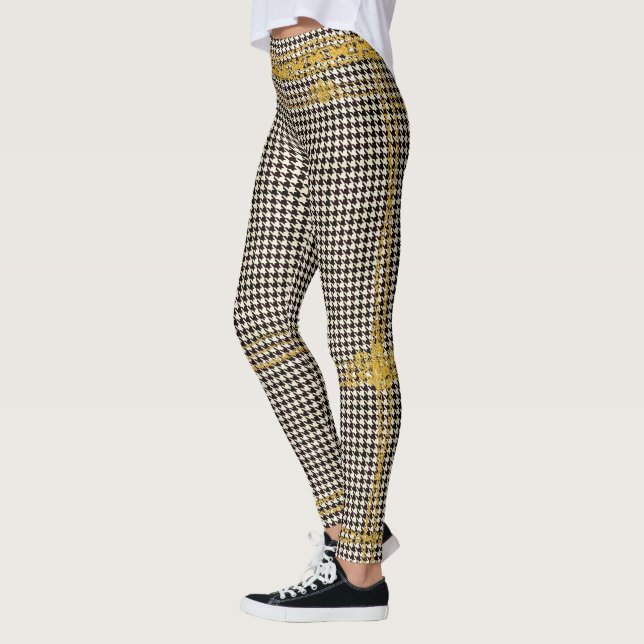 Empress Gold Chain Emblem Black Cream Hahnentrittm Leggings (Links)
