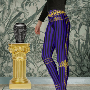 Empress Gold Chain Lion Emblem Lila Streifen Leggings