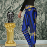 Empress Gold Chains Black & Blue Stripes Leggings<br><div class="desc">Ein luxuriöses Schwarz-Blau mit goldenen Leggings mit einem schwarz-blauen Streifen mit goldenen Ketten an Beinen und Taille.</div>