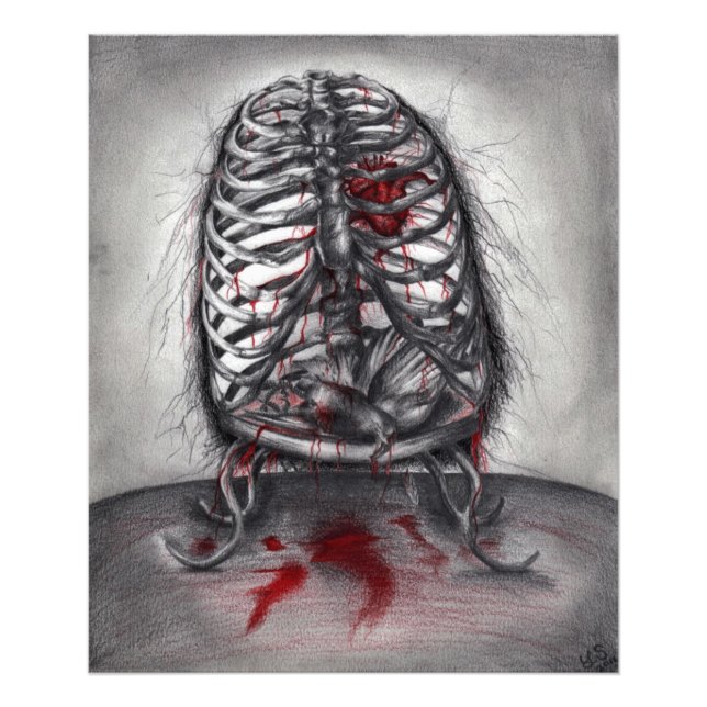 Empty Cage Bird Anatomie Goth Horror Originale Kun Fotodruck (Vorne)