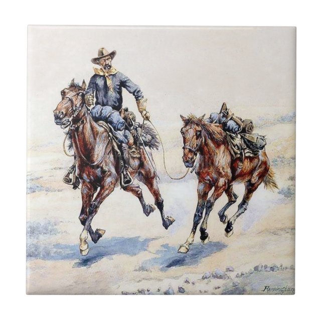 Empty Saddle Western Art von Frederic Remington Fliese (Vorderseite)