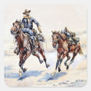 Empty Saddle Western Art von Frederic Remington Quadratischer Aufkleber