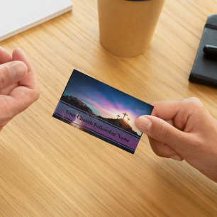 Empty Tomb Three Crosses Sunset Church Pastor Visitenkarte