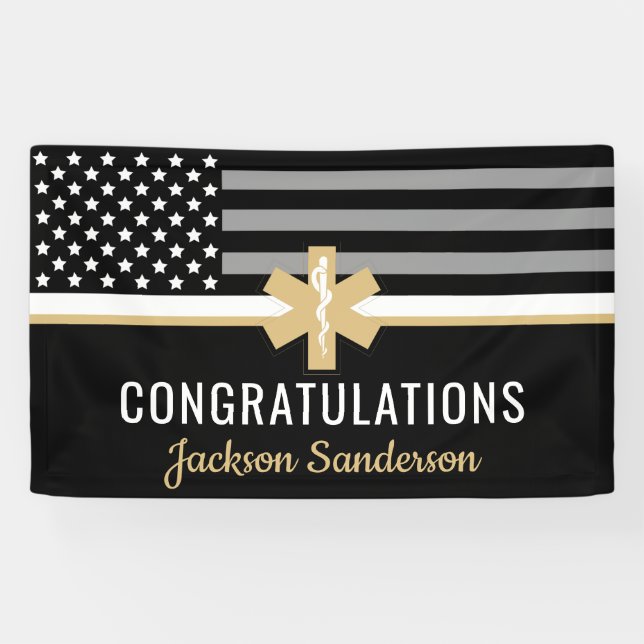 EMS First Responder dünne weiße Linie EMT-Ruhestan Banner (Horizontal)