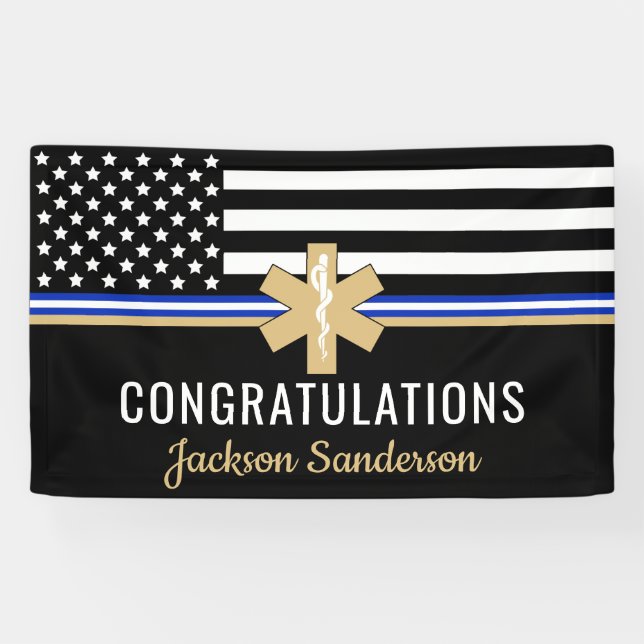 EMS First Responder White Line Flag EMT Retirement Banner (Horizontal)