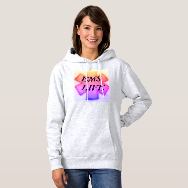 "EMS Life" für Frauen in gelbem Rosa lila Lebensst Hoodie (Vorne ganz)