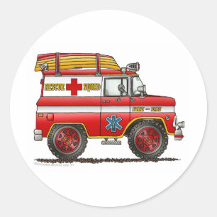 EMS Rescue Van Ambulance Fire Truck Runder Aufkleber
