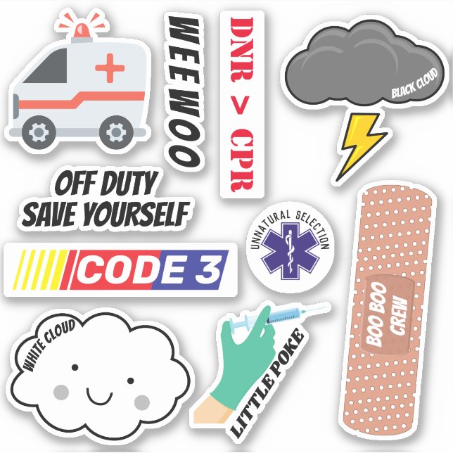 EMS-Spaß, Paramedic-Jokes-Sticker-Pack Aufkleber (Vorderseite)