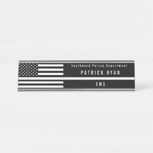 EMS Thin White Line American Flag Mit Monogramm Schreibtischnamensplakette