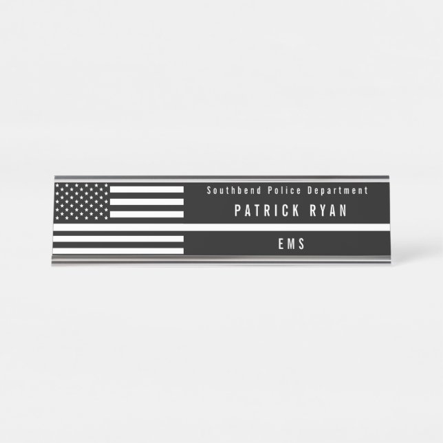 EMS Thin White Line American Flag Mit Monogramm Schreibtischnamensplakette (Vorderseite )