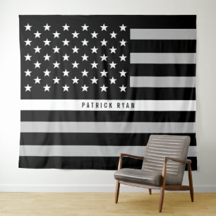EMS Thin White Line American Flag Monogramm Wandteppich