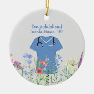 EMT Blue Scrubs Keramik Ornament
