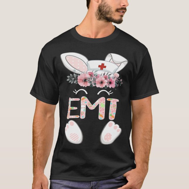 EMT Easter Nurse Floral Bunny T-Shirt (Vorderseite)