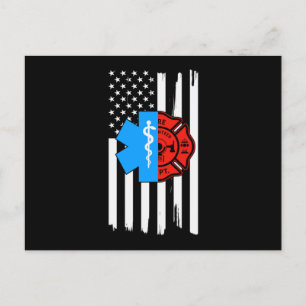 Emt Firefighter American Flag Distressed.Png Einladungspostkarte