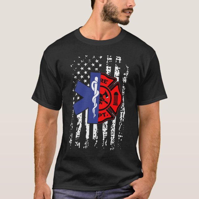 EMT Firefighter American Flag T-Shirt (Vorderseite)