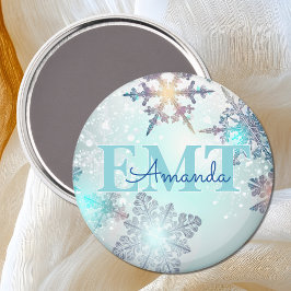 EMT Ice Blue Snowflake Personalized Name  Magnet