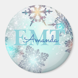 EMT Ice Blue Snowflake Personalized Name Magnet