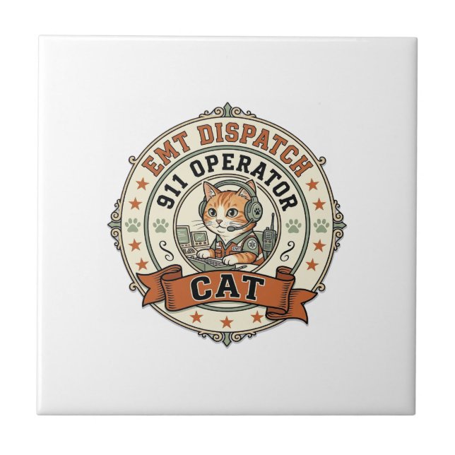 EMT-Notruf 911 Operator Katze EMT-Notruf 911 Ope Fliese (Vorderseite)