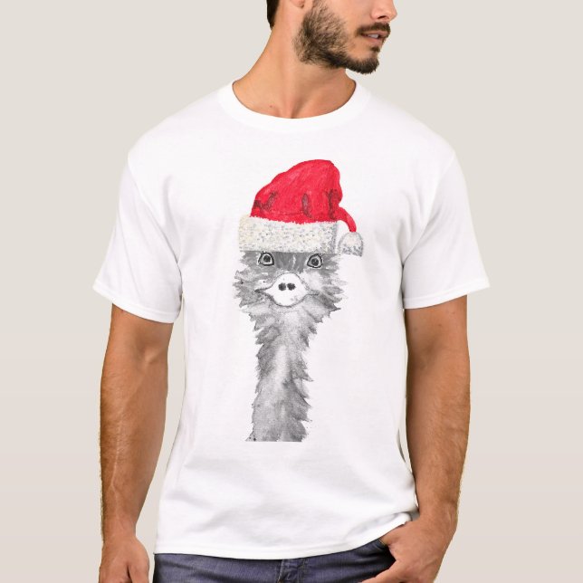 Emu Bird Funny Spaß Ostrich Emo Animal Xmas Santa T-Shirt (Vorderseite)
