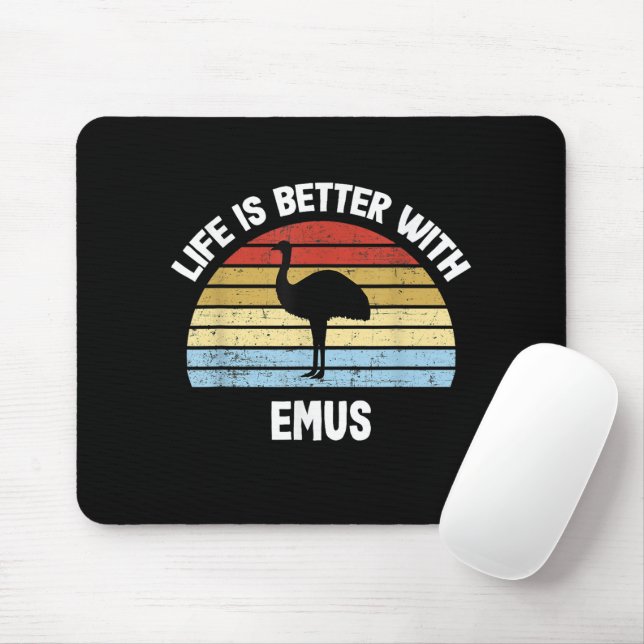Emu mit deutschem Text Das Leben ist besser Mousepad (Mit Mouse)
